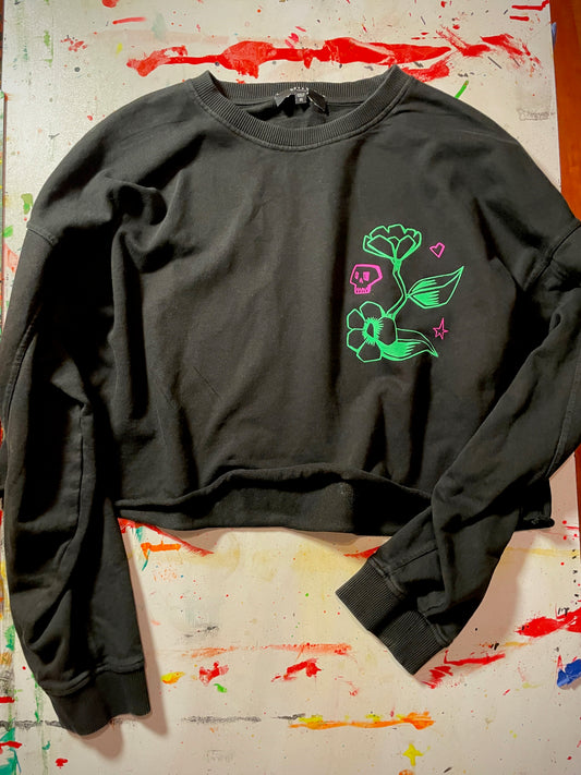 Medium Cropped Sweatshirt - Fluorescent Flowers